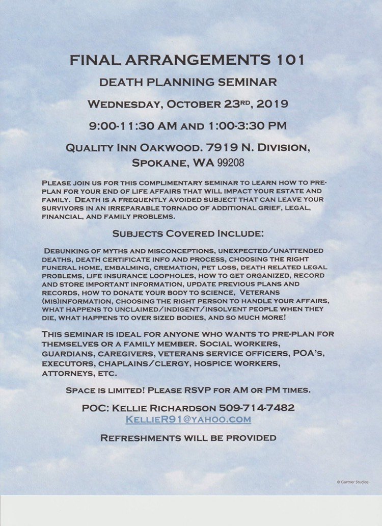 Final Arrangements 101 Death Planning Seminar Lilac City Law